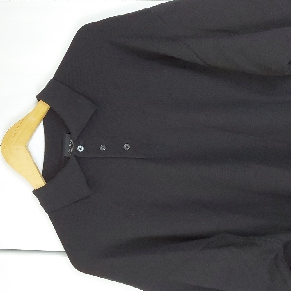 E-Luxe Evergreen |Mens Polo Black Wool Button Sweater Luxury Collar Preppy Sz.XL